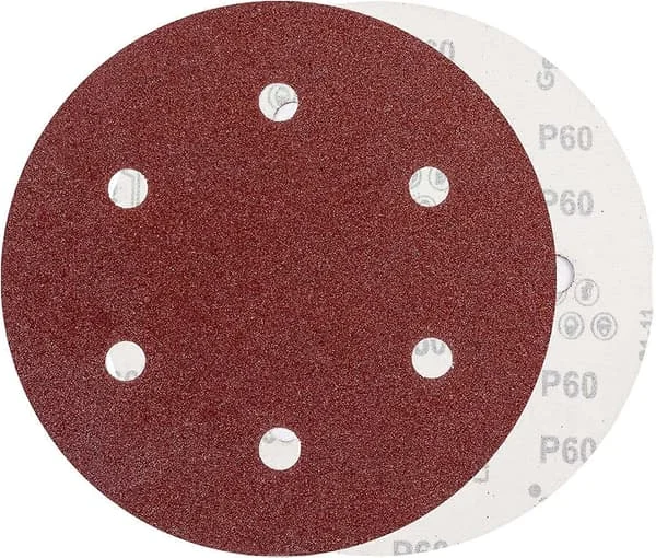 225 mm sandpapir P60 korn 6 huller velcro, 10 runde sandpapir puder til vægsliber, pudser, girafsliber, vægsliber.