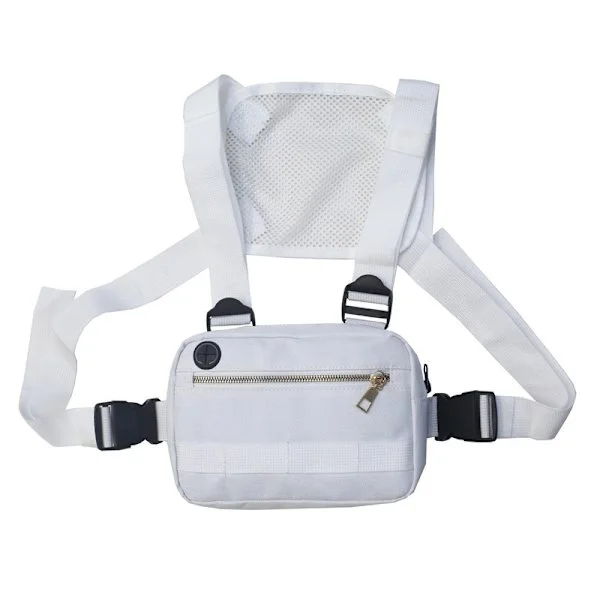 White Men Women Chest Bag Hip Bag Hip Hop Streetwear Waist Bag Adjustable Chest Bag