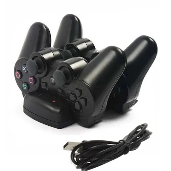 Dobbel Ladestasjon Holder Dock Ladestasjon + USB Strømledning for Playstation Dualshock 3 PS3 Spillkontroll Move Navigasjon