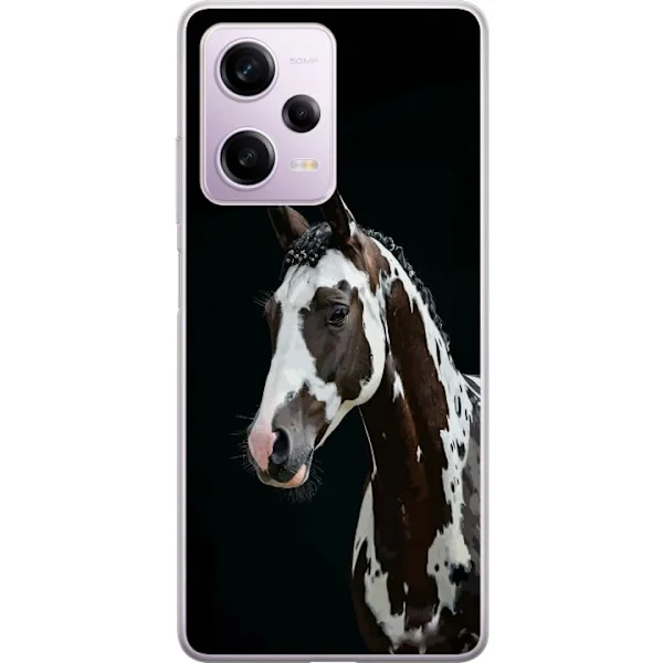 Kompatibelt Mobildeksel til Xiaomi Redmi Note 12 Pro Elegant hestemotiv med svart-hvit flekkete hest og mørk dramatisk bakgrunn