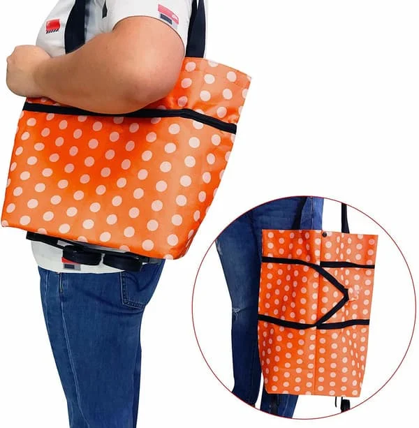 Smart Vikbar Shoppingväska på hjul Orange Vit