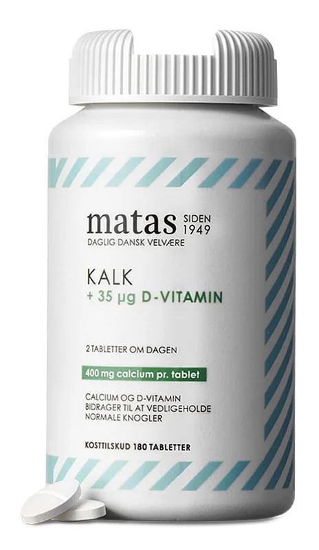 Spar 25% • Køb 2, Matas Striber Kalk 400 mg + D-vitamin 35 μg 180 tabl., Helse & Madvarer, Mineraler, Kalk