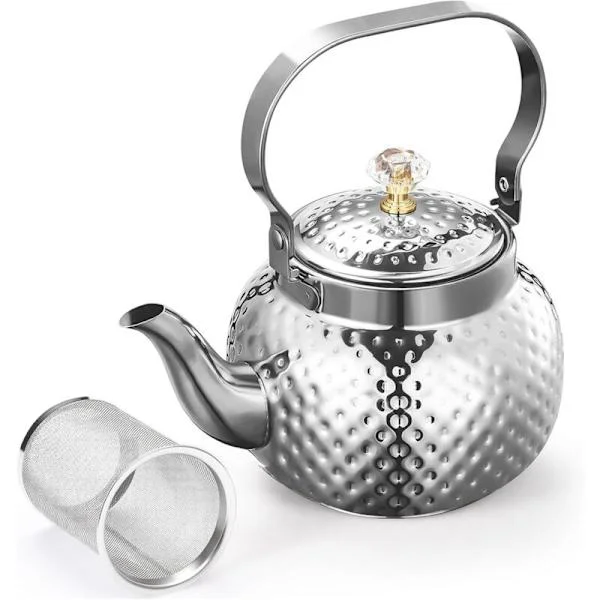 Stainless Steel Teapot with Infuser 1.2 L, Teapot with Removable Filter for Filtering Tea or Other Teas, Silver