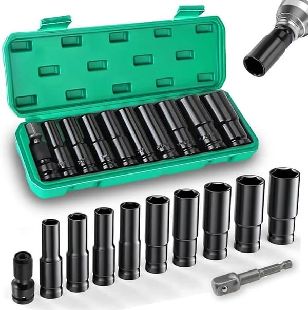 11-delars 1/2 " Hylsnyckelsats, 10-24mm Lång Hylsnyckelsats, Hylsor och Satser, Slagnyckelhylsa