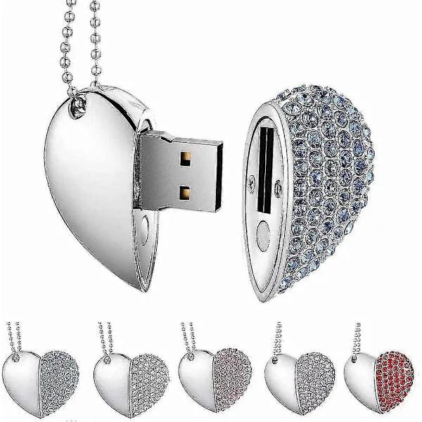 USB-minne, Premium USB 3.0, Diamantformad Hjärta 32 GB USB Flash Drive Vattentät Minne Minne Hög Hastighet Överföring, Blå