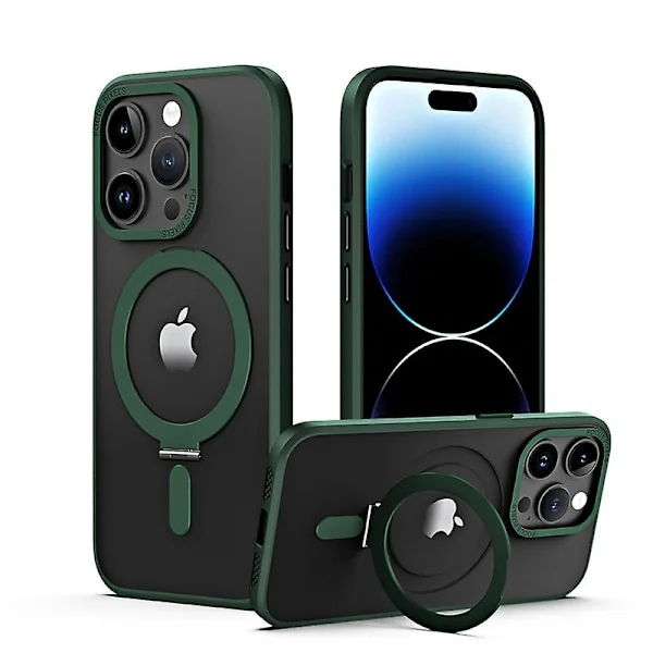 Skal till Iphone 15 Pro med magnetiskt osynligt stativ kompatibelt med Magsafe, skyddande kristallklart Iphone 15 Pro-skal