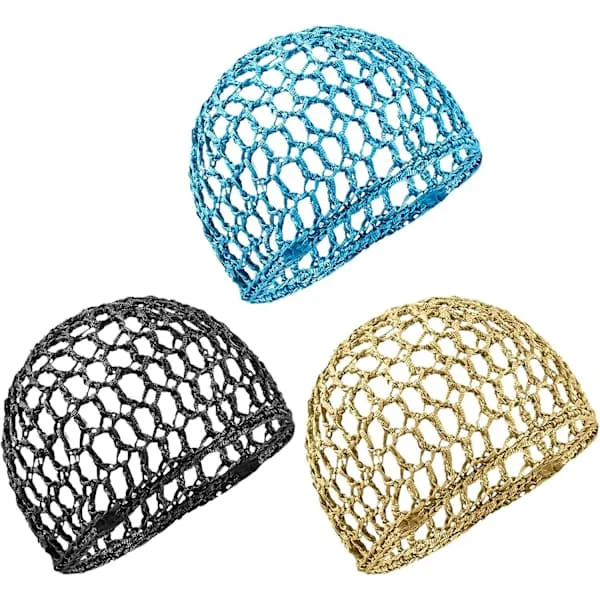 3-pack virkade hårnät i mesh, stickad snood-hatt i rayon, tjocka hårnät snoods dekoration för nattsömn