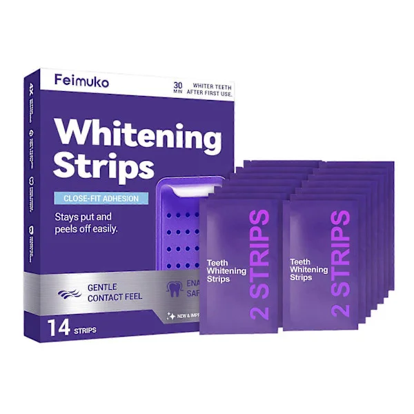 Purple Teeth Whitening Strips for Sensitive Teeth, Compact and Portable Oral Care Kit That Easily Brightens Your Smile