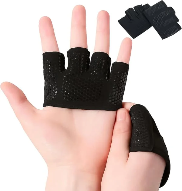 Mini treningshansker for kvinner - Tynne treningshansker med grep for vektløfting, pilates, yoga og dans - Minimal fingerløs beskyttelse mot hard hud 