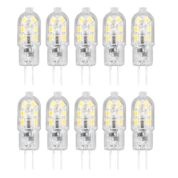 10-pak G4 LED-pærer dæmpbare med høj farvegengivelse DC 12V til landskabs-, skabs- og RV-belysning hvidt lys gennemsigtig skal