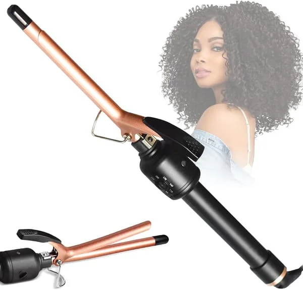 Thin Curling Iron, Ultra-thin 9mm Ceramic Curling Iron with Adjustable Temperature (80°C-230°C), Small Curling Iron