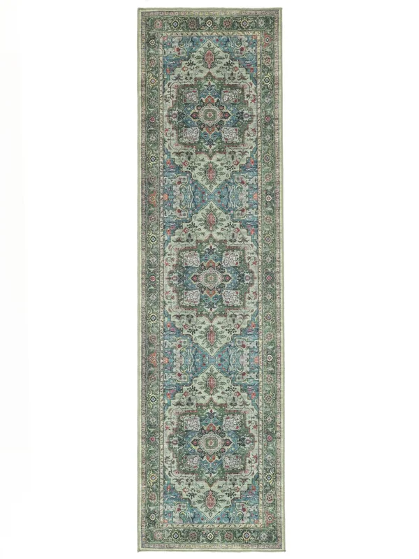 Georgia Oriental Lavable 80X300 Piccolo Verde/Multicolore Passatoia Tappeti Cotone Tappeto