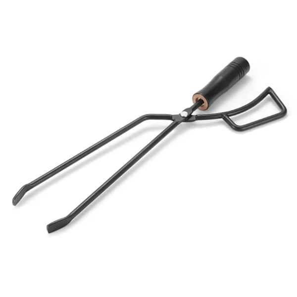 Fire tongs with insulated wooden handle, improved grip, wooden handle, log splitter, camping accessories, black, CJY
