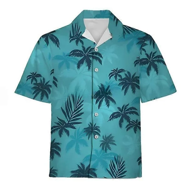 Sommerskjorte for menn med treprint, blomstermønster, vintage-stil, hawaiisk fritidsskjorte med krage, kort erme og knapper