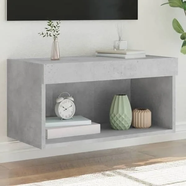 vidaXL TV-bänk med LED-lampor, Väggmonterat TV-skåp med förvaring, Hängande TV-enhet för vardagsrum, Modern, Grå 837133