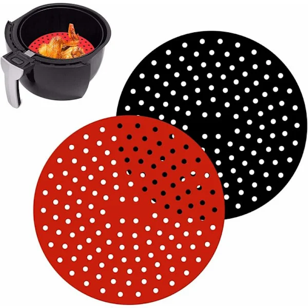 Airfryer Nonstick Liners, T-Audace Airfryer Tilbehør, 2 Pak 9 " Runde Genanvendelige Silikone Airfryer Måtter til Airfryer, Dampkurv