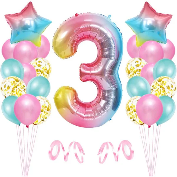 3. syntymäpäivätytön ilmapallo, 3. syntymäpäivä, vaaleanpunainen numero 3 ilmapallo