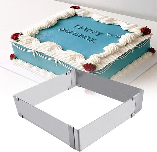 Justerbar firkantet bakeform, utvidbar rektangulær bakeramme, rustfritt stål, mousse kakeform, kake, tiramisu, dessert, bakeverktøy (15*15*5cm-28*