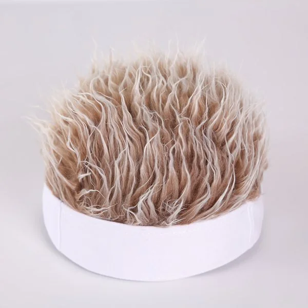 Pannband Peruk Man Bomull Stilig Imitation Retro Kort Fake Hair Hip Hop Beanie Rolig Vit Hatt Brunt Hår Justerbar