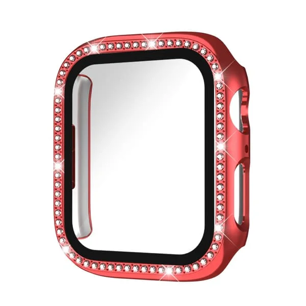 Diamant-indfattet fulddækkende skærmbeskytter i hærdet glas og stødsikkert urcover, kompatibel med 40 mm Apple Watch