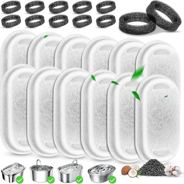 12-Pack Water Filter with 12 Sponges for Pet Fountain - Fits Most Cat and Dog Fountains, Replacement Filter for Water Dispenser
