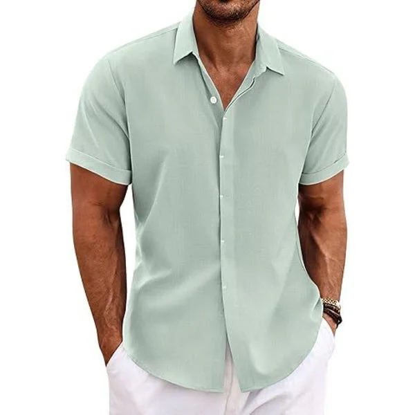 Linneskjortor för män Kortärmade vardagsskjortor Button Down-skjorta för män Strand Sommar Löv