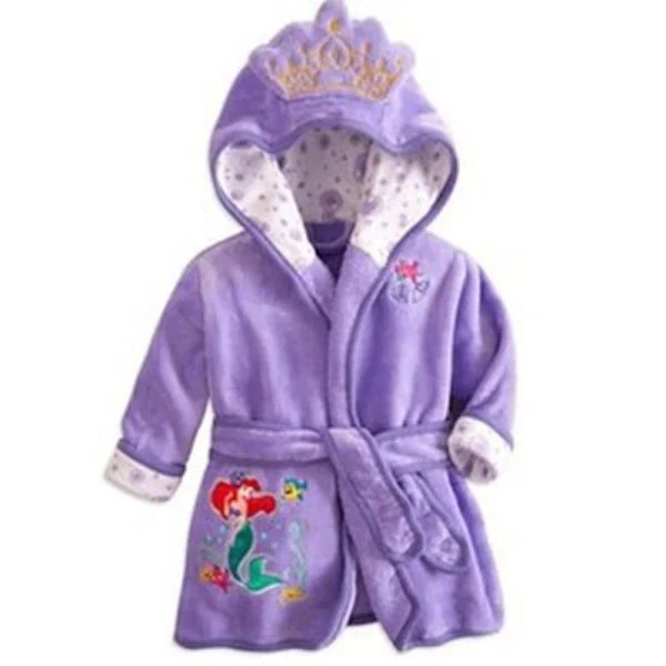 Hette Fleece Badekåpe Morgenkåpe Varm Morgenkåpe Wrap Nattøy Badekåpe for Barn Gutt Jente [D]