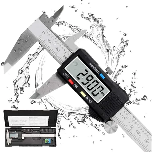 Digitaalinen työntömitta, 150 mm, digitaalinen työntömitta, ruostumaton teräs, suuri LCD-näyttö, säädettävä tarkkuus 0,01 mm