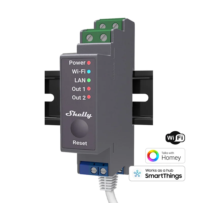Shelly Pro 2PM - Relé - Maks. 25A - WLAN & LAN - Bluetooth - Målefunksjon