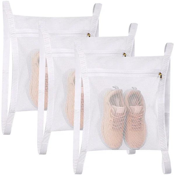 3-delt tørkeposer for joggesko, nettingposer for skotørkere, nettingposer for vask og tørking av joggesko i tørketrommel, store nettingposer for 
