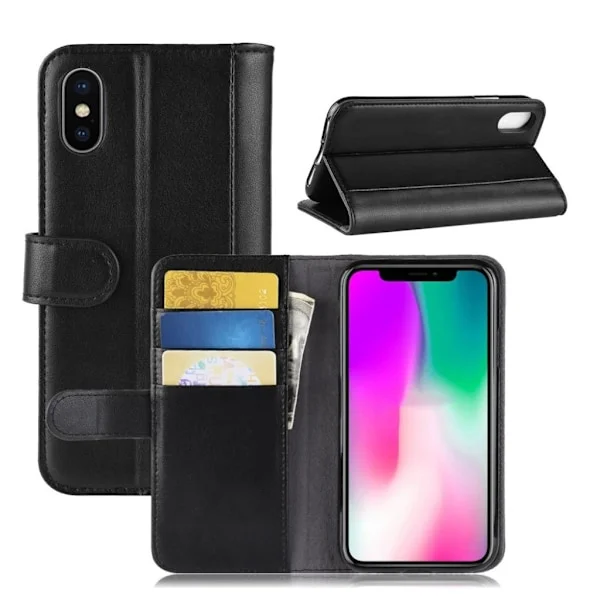 iPhone XR mobilfodral delat läder silikon stående plånbok - Svart