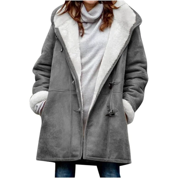 Damer Vinterjakker Udsalg Plus Størrelse Dame Fleeceforet Jakke Hoodies Lomme Uld Casual Hættetrøjer Horn Knapper Casual Varmt Jakke Trench