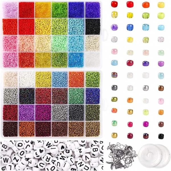 【NX】Frø-/Rocaillesperler Kiera Kit - KREA DIY Smykkesæt med Diverse Perler - 35000 stk.