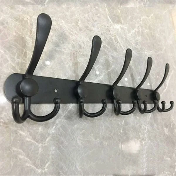 Wall Mounted Coat Rack with 5 Hooks Stainless Steel Bathroom Living Room Hooks - 40cm Black Odipie