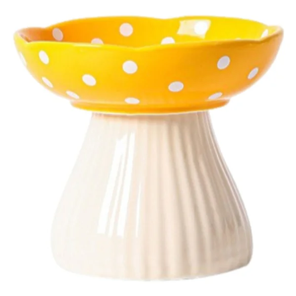 Cat Mushroom Bowl, Neck Protection, Raised Cat Food Bowls, Whisker-Friendly Shallow Cat Food Bowl