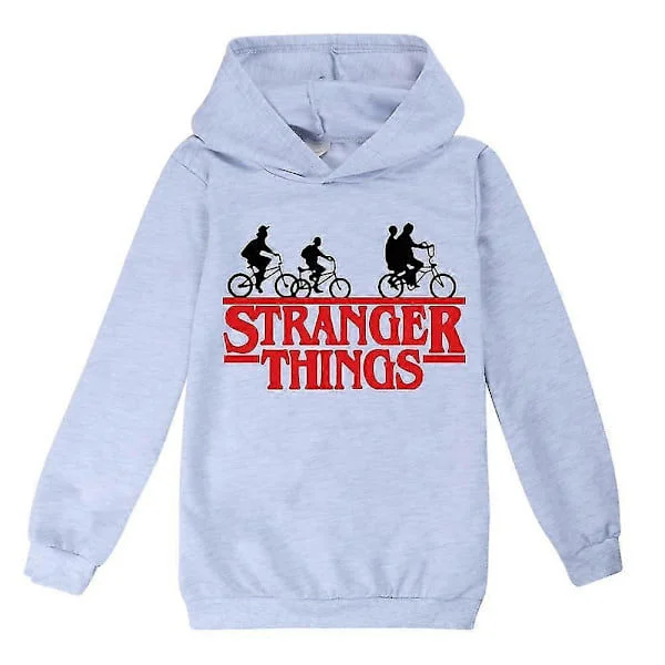 Stranger Things-tröja för barn, tryckt, långärmad, med huva, 9–14 år – WELLNGS Grå 11–12 år