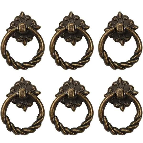 6 st Lådhandtag Skåpbeslag Vintage Brons Knoppar Handtag Antika Skåplådhandtag och Handtag Möbelbeslag Handtag Droppring Knoppar