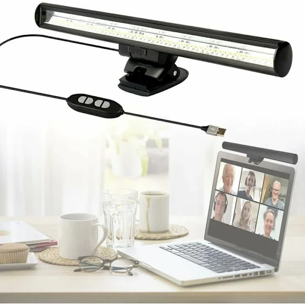 LED Laptop Lampa, Laptop Lampa för Videokonferenser, Skrivbordslampa, USB Skärmlampa med 10 Ljusstyrkor / 3 Färgtemperaturer / Utrymmesbesparande