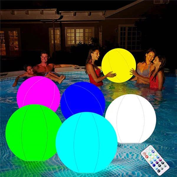 Oppustelig Light Up Beach Ball PVC 16 farver Fjernbetjening LED Beach Ball til swimmingpool Hvid
