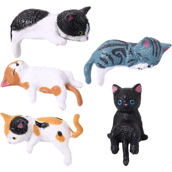 5 stycken kattskulpturer - tecknad söt bilprydnad i harts, kattunge datorskärm, för skrivbordshylla fönster sovrum vardagsrum kontor fordon
