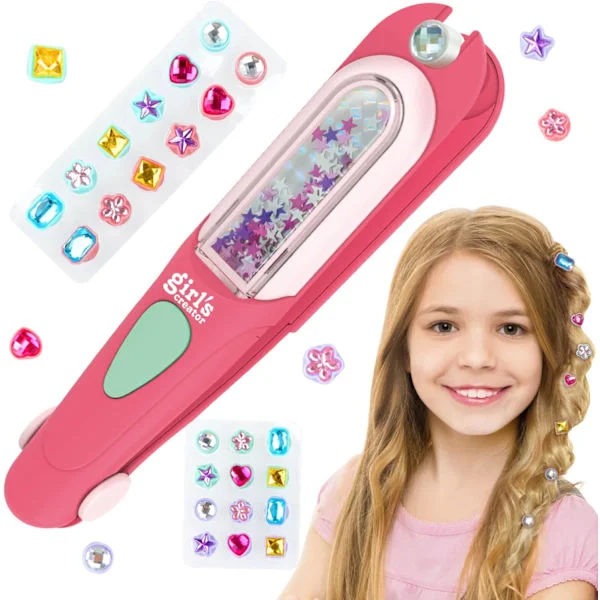 Hår Smykke til Piger Styling Værktøjssæt: Hår Smykke Stempler 24 Genanvendelige Rhinestones, Smykke Hæftemaskine til Piger til Fest & Daglig Sjov, 