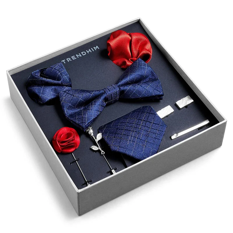 Scatola regalo con accessori da abito | Set color argento, blu e rosso per uomini - Confezioni regalo