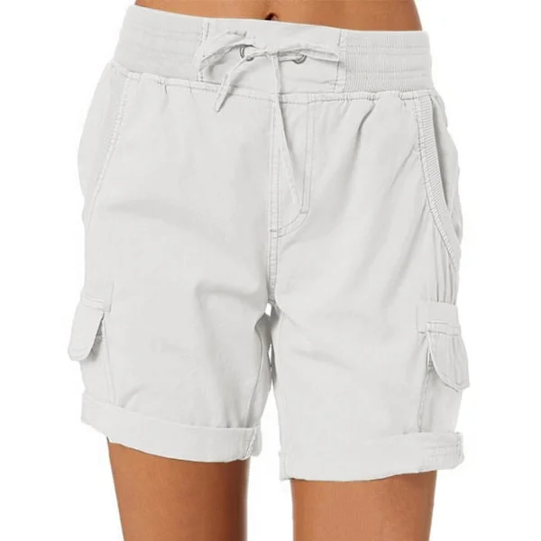 Dam Cargo Shorts Sommar Lös Vandring Bermuda Shorts Med Ficka Dam Shorts Casual Mid Lår White