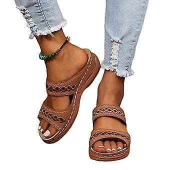 Sandaler Kvinna Klänning Sommar Ortopediska Flip Flops För Kvinnor Öppen Peep Toe Solid Färg Walking (38 Mörkbrun)