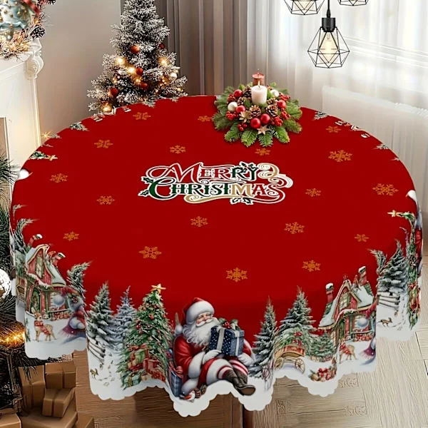 Christmas and New Year Tablecloths, Santa Claus, Snowman and Christmas Tree Patterns, Christmas Tablecloths, Round Tablecloths