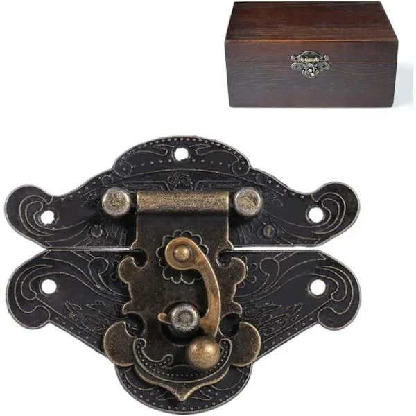 Vintage Latch Hasp, Antique Bronze Embossed Cabinet Hardware for Wooden Jewelry Boxes Storage Boxes Storage Chests