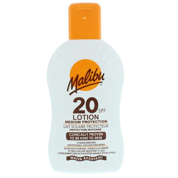 Malibu Beskyttende Solcreme SPF 20 Vandfast med Aloe Vera & E-vitamin, 200 ml