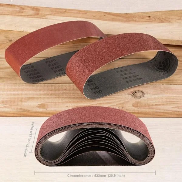 Tilbehørssett med 9 slipebånd til båndsliper 75 x 533 mm Korning 3 x 60 + 3 x 80 + 3 x 100
