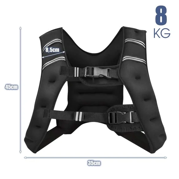 8 kg painoliivi, neopreenia, säädettävä, heijastintasku
