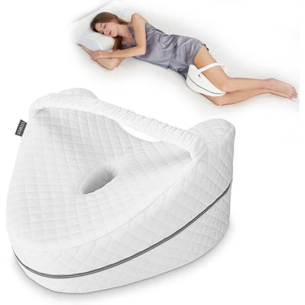 Benkudde, Ortopedisk Knäkudde, Ergonomisk Knäkudde med Memory Foam för Sömn, Tryckavlastning för Höfter, Ben och Knän, Vit